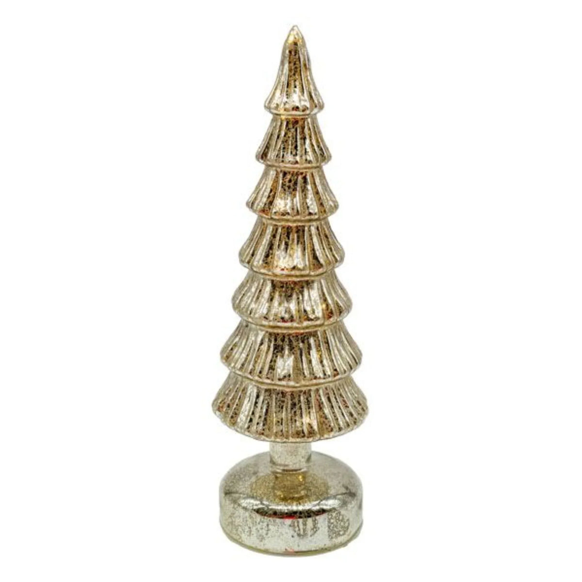 Gold mercury glass Christmas tree decoration with tiered design and festive sparkle for holiday home décor
