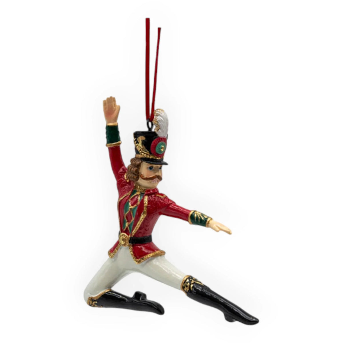 Vintage nutcracker soldier ornament in red and gold uniform, perfect for Christmas tree décor