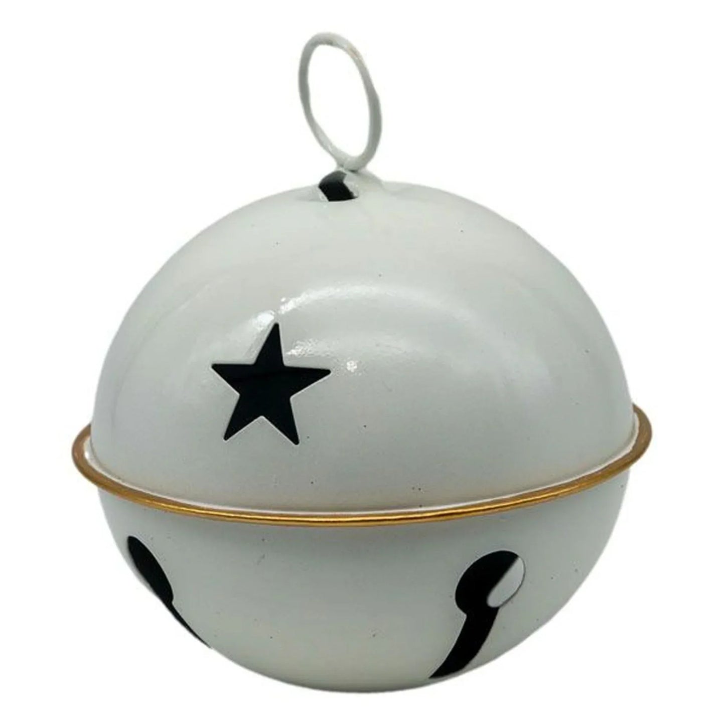 White enamel bell with black star and gold trim, vintage home decor accent