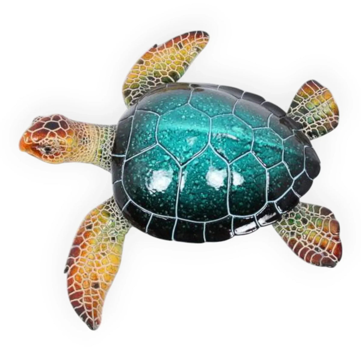 Colorful ceramic sea turtle decorative figurine with mosaic shell, perfect for coastal home décor