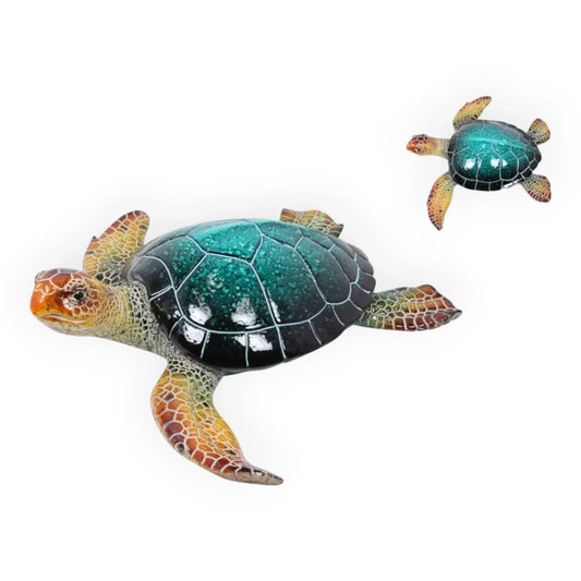 Colorful sea turtle figurines with vibrant green shells, perfect for coastal home décor and nautical accents.