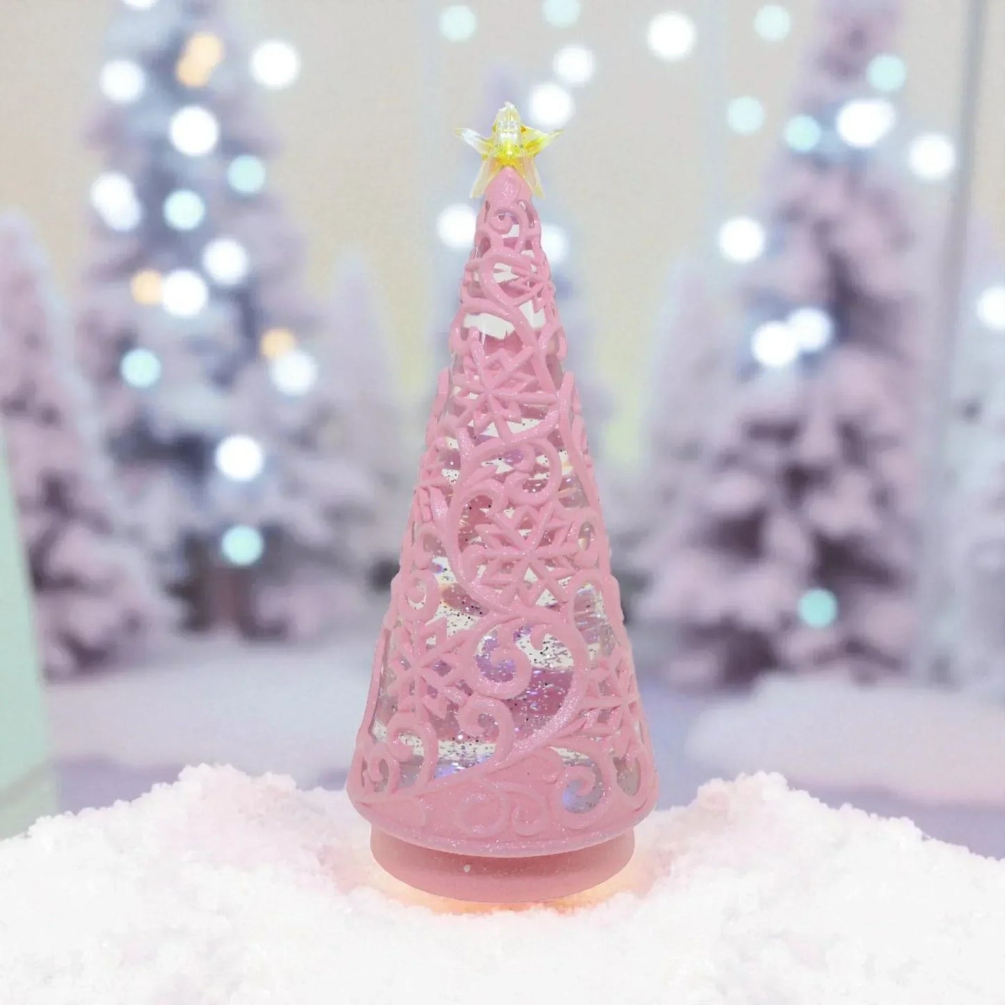 Pink glitter Christmas tree decoration with star topper, festive holiday decor for home