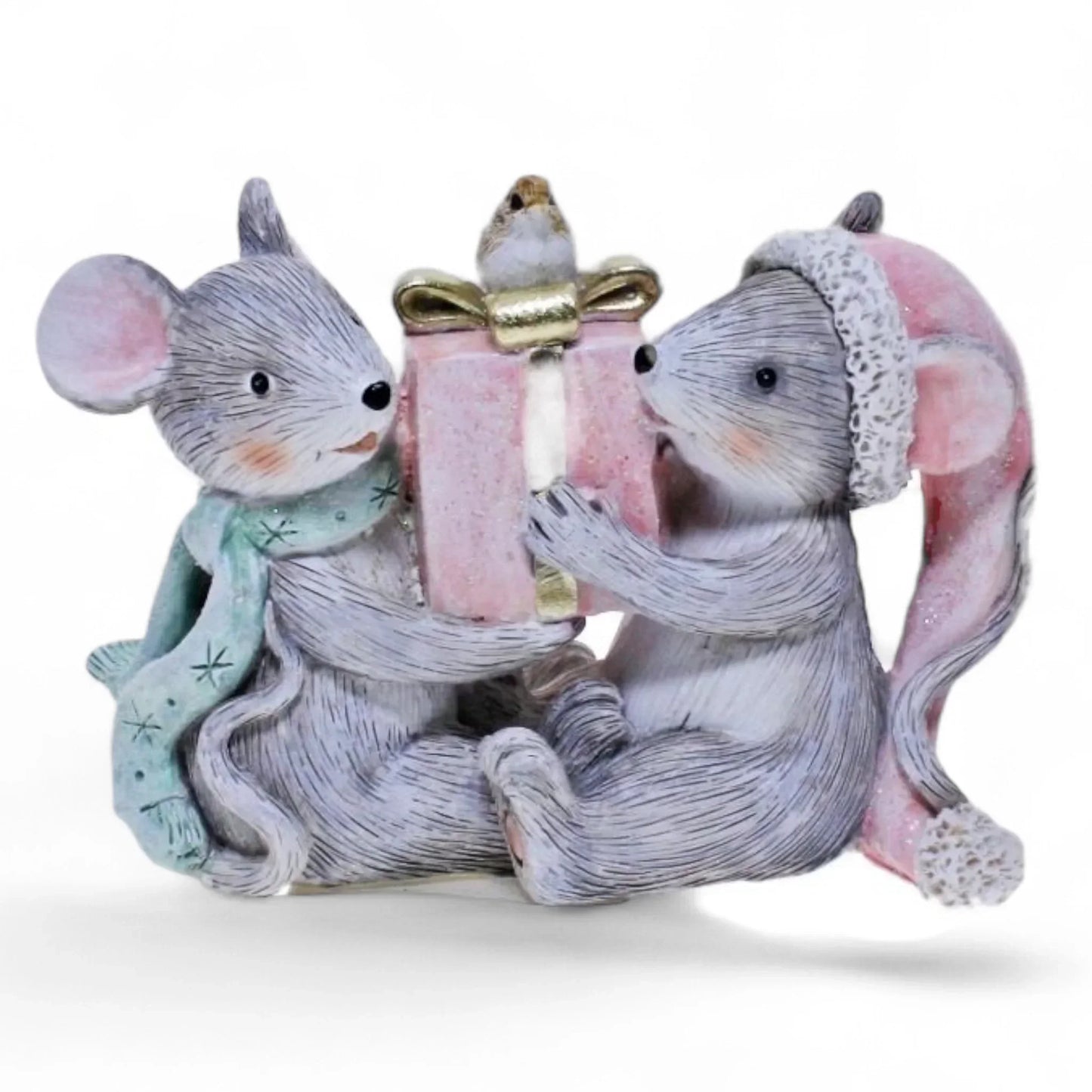 Charming mouse figurine set with gift box, perfect for home décor and holiday displays.