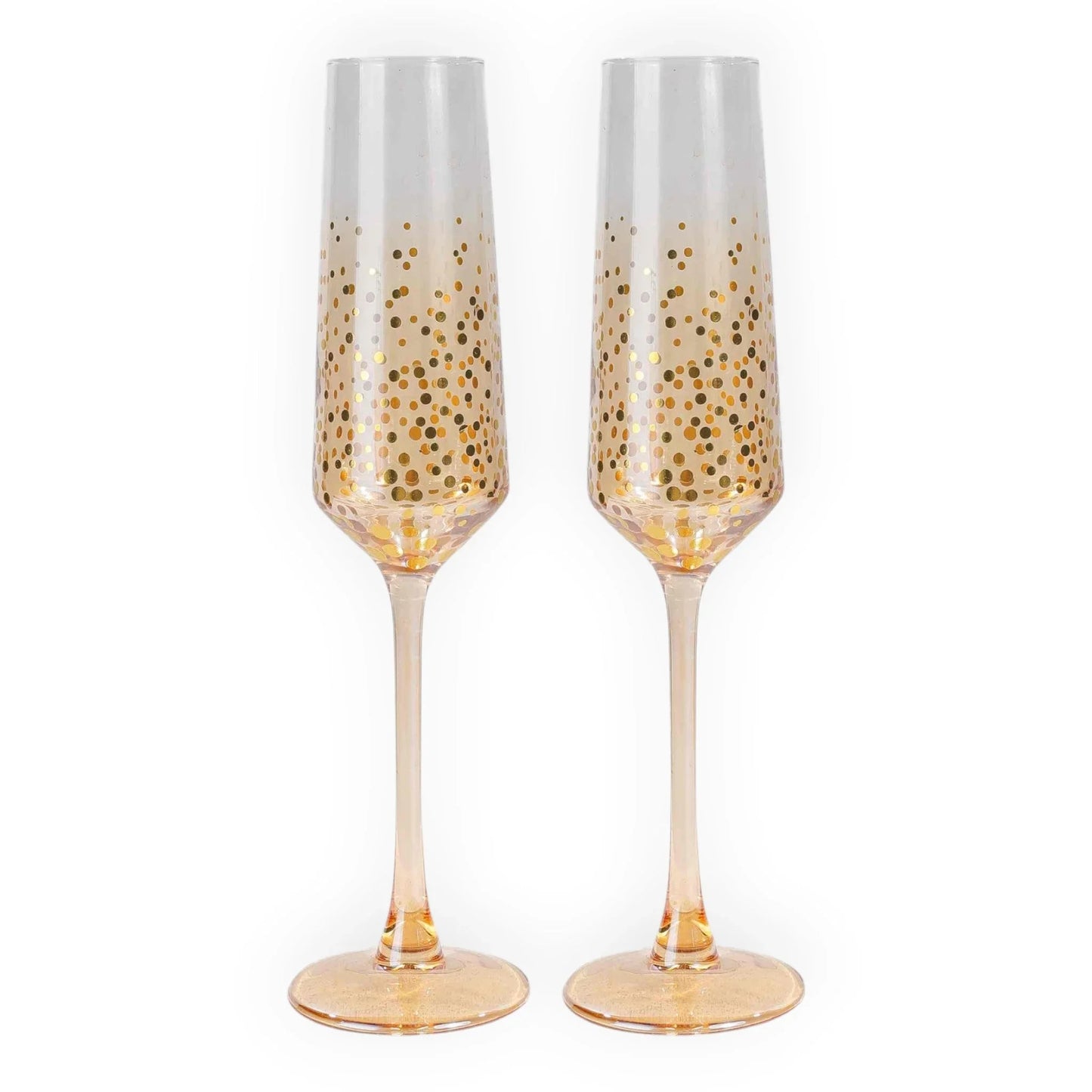 Elegant champagne flutes with gold confetti design, perfect for celebrations and home décor