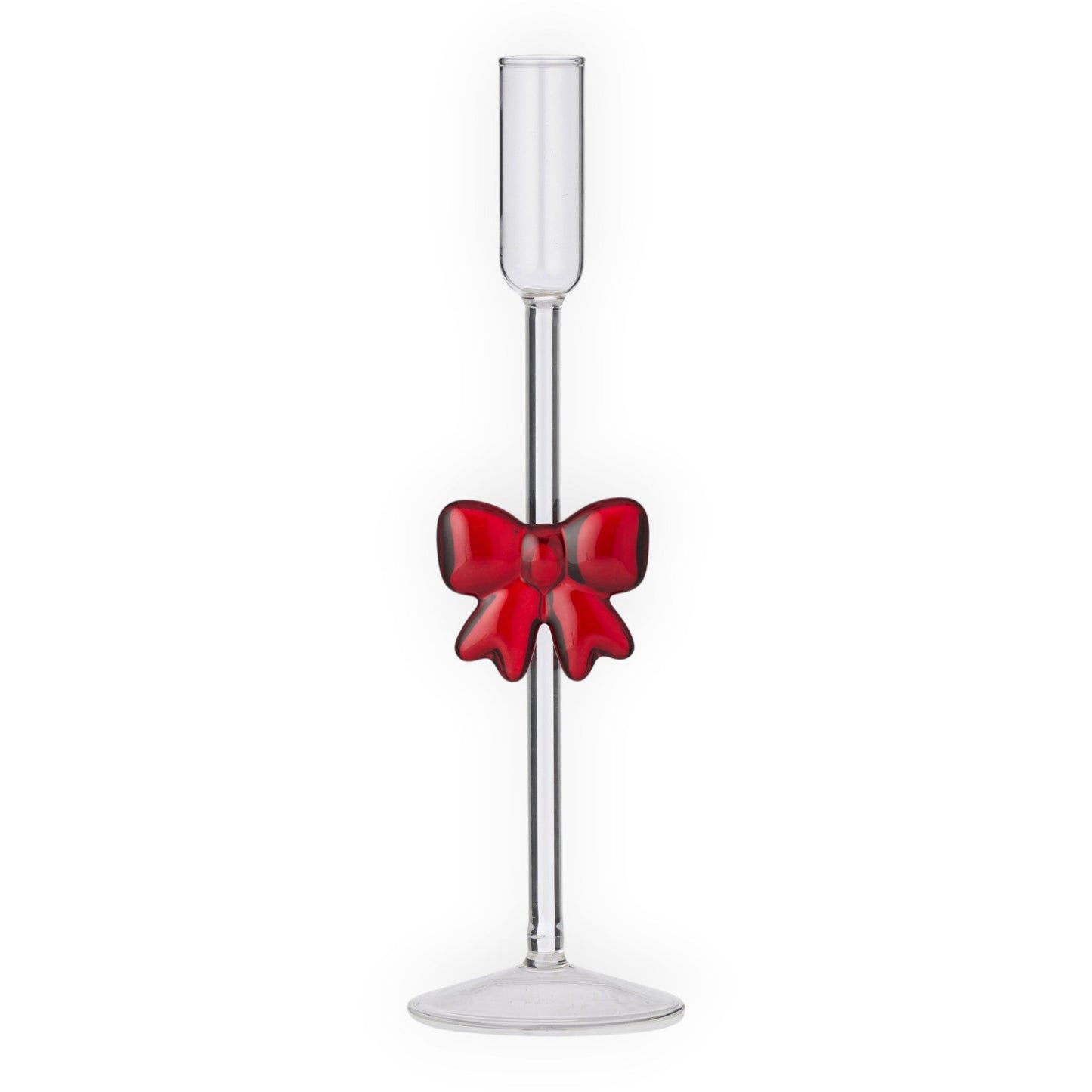 Red Bow Glass Candleholder 28cm