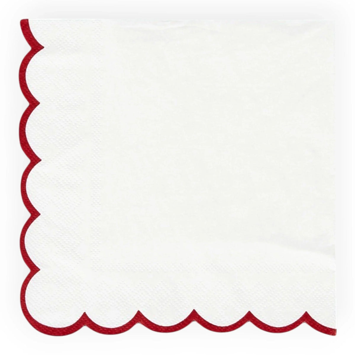 White paper napkin with red scalloped edge, elegant tableware for home dining or entertaining