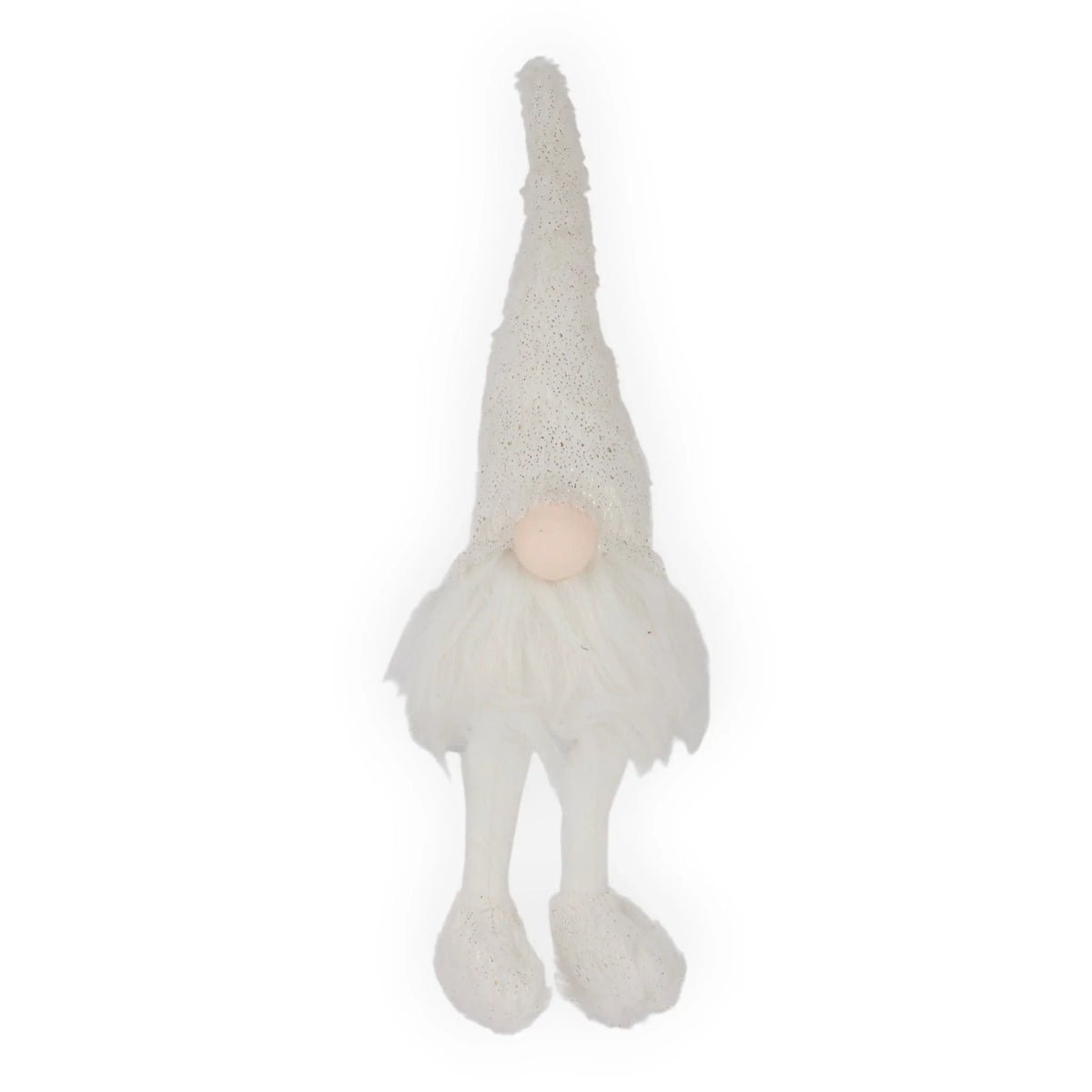 White glitter gnome with fluffy beard, home décor accent for cozy interiors