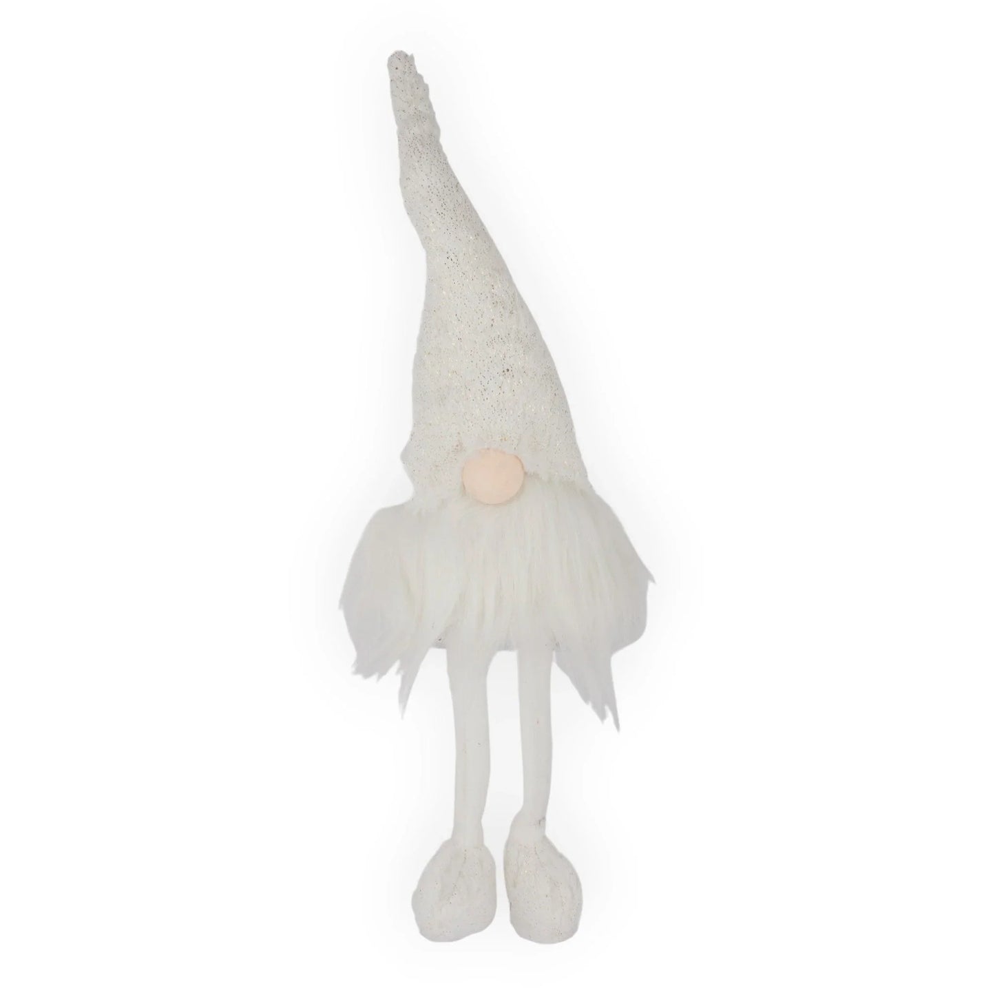 White glitter gnome with fluffy beard, perfect for home décor and festive styling