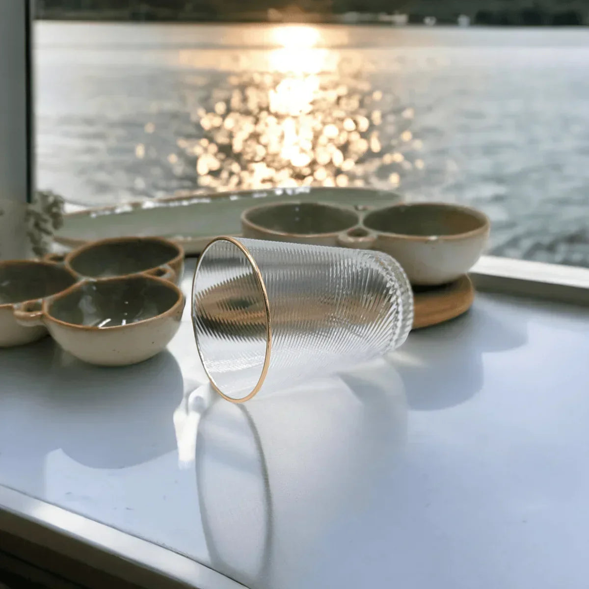 Acrylic Tumbler Clear Stripe With Gold Rim - Exquisite Homewares