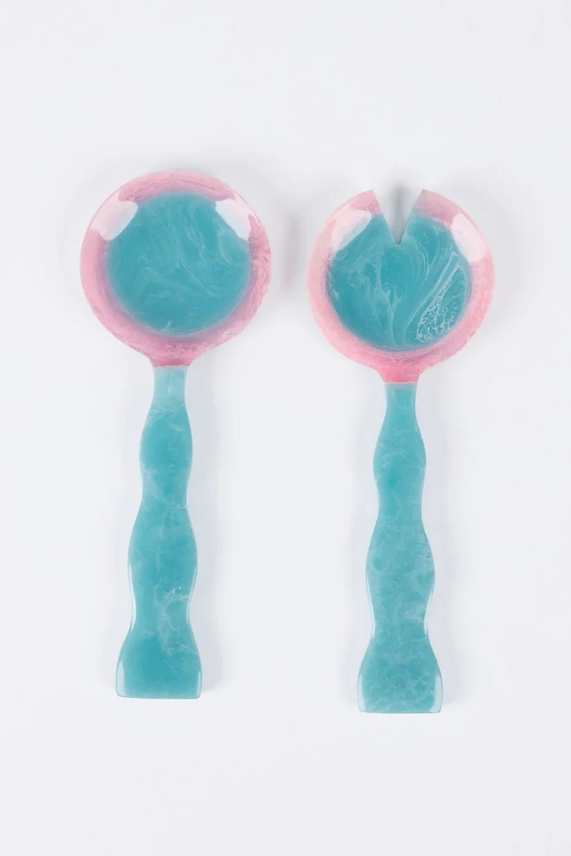 Athena Salad Servers - Blue with Pink - Exquisite Homewares