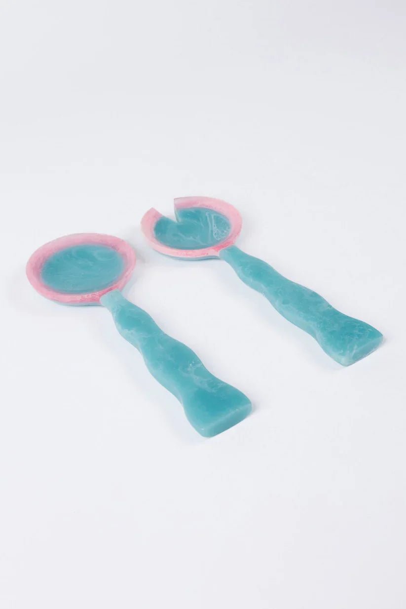 Athena Salad Servers - Blue with Pink - Exquisite Homewares