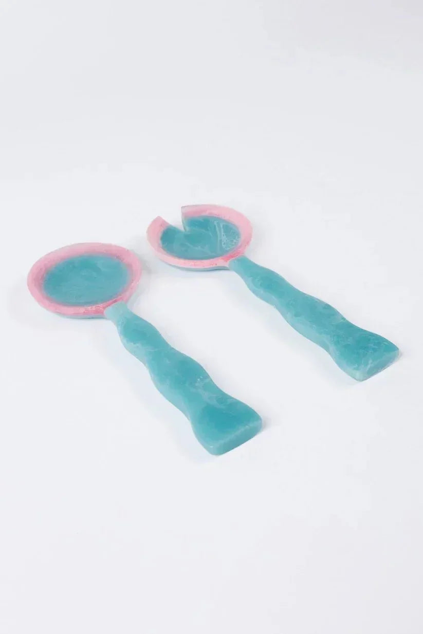 Athena Salad Servers - Blue with Pink - Exquisite Homewares