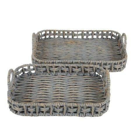 Averil Hildur Water Hyacinth Tray Grey - Exquisite Homewares