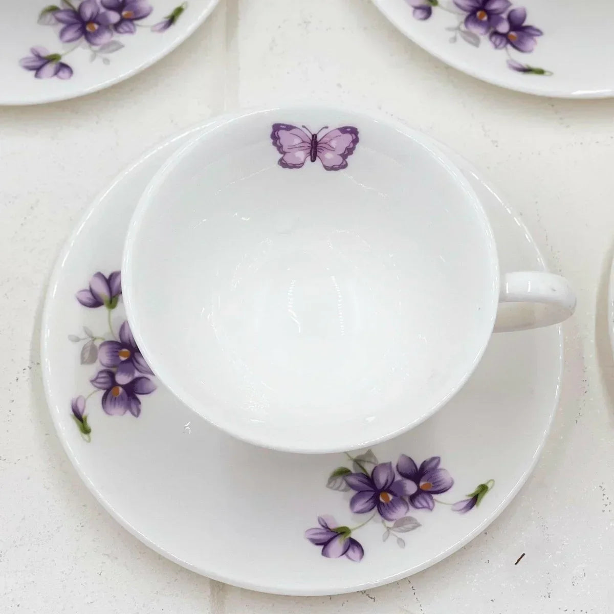 Aynsley Purple Violets Set 6 Demitasse Duos - Exquisite Homewares