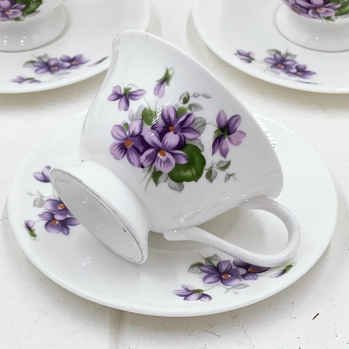 Aynsley Purple Violets Set 6 Demitasse Duos - Exquisite Homewares