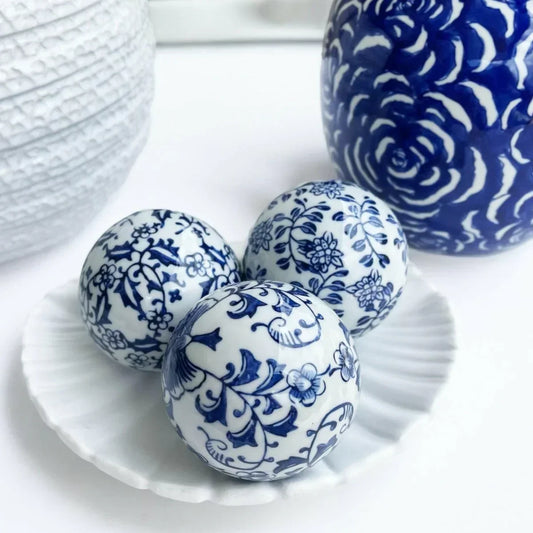Blue Willow Set of 3 Blue & White Deco Balls - Exquisite Homewares