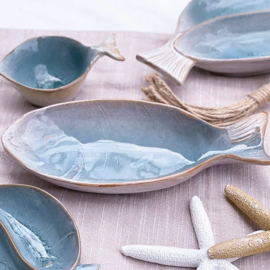 Coastal Blue Fish Platter - Handcrafted Stoneware - Exquisite Homewares