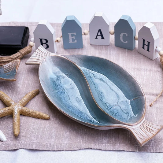 Coastal Blue Large Divided Fish Platter - Exquisite Homewares