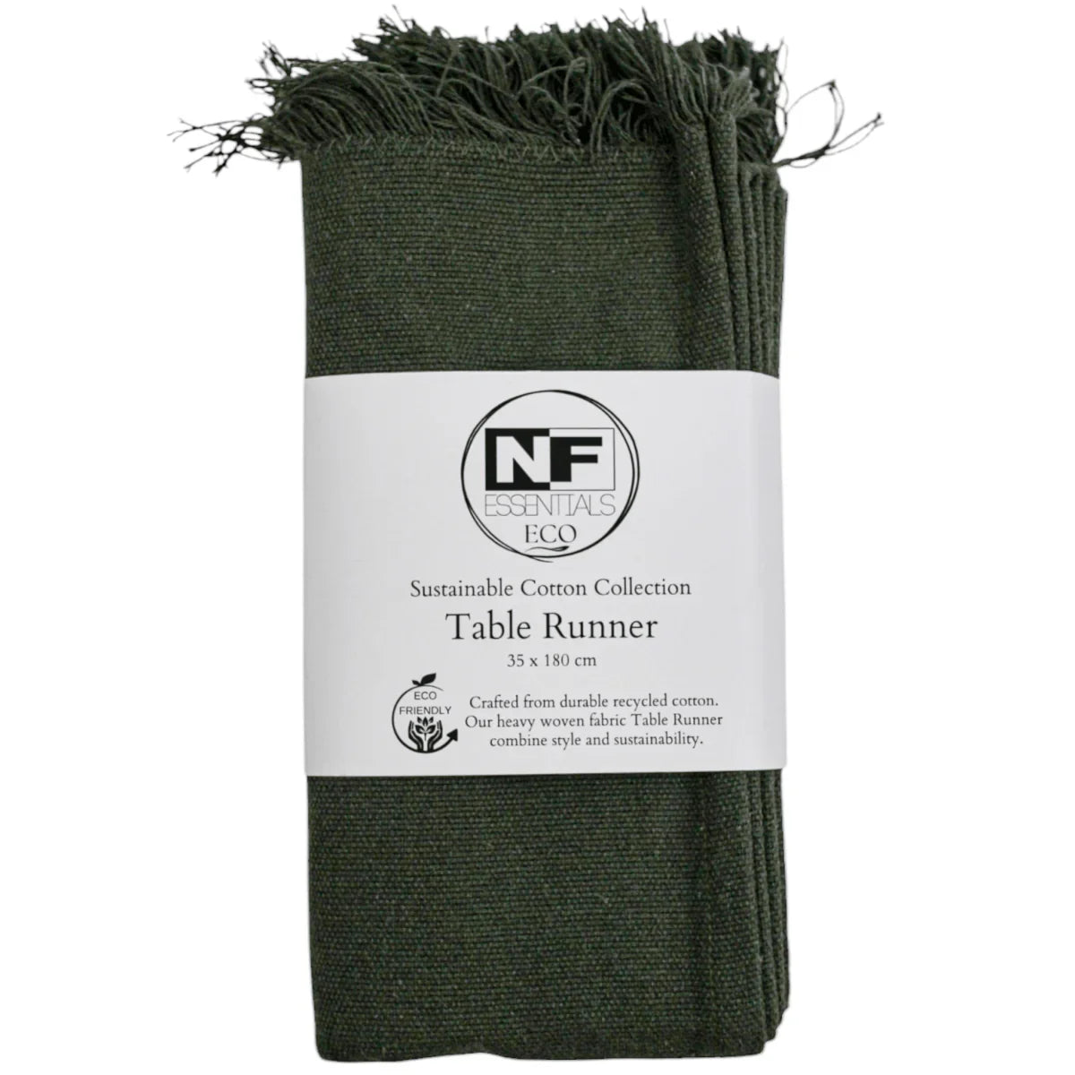 Eco Woven Olive Table Runner 35x180cm - Recycled Cotton - Exquisite Homewares