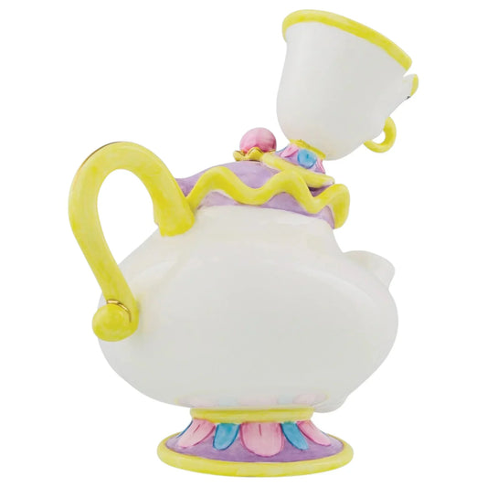 Charming ceramic teapot with yellow handle, purple accents, and floral base – perfect for vintage home décor