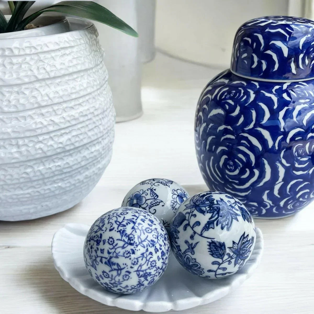 Floral Whisper Set of 3 Blue & White Deco balls - Exquisite Homewares