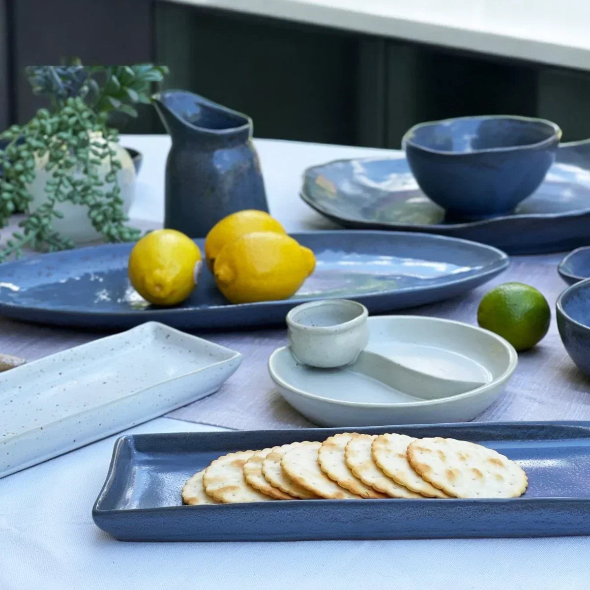 Grey-Blue Double Snack Bowl - Exquisite Homewares