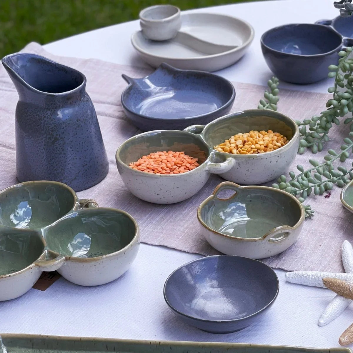 Grey-Blue Triple Snack Bowl - Exquisite Homewares