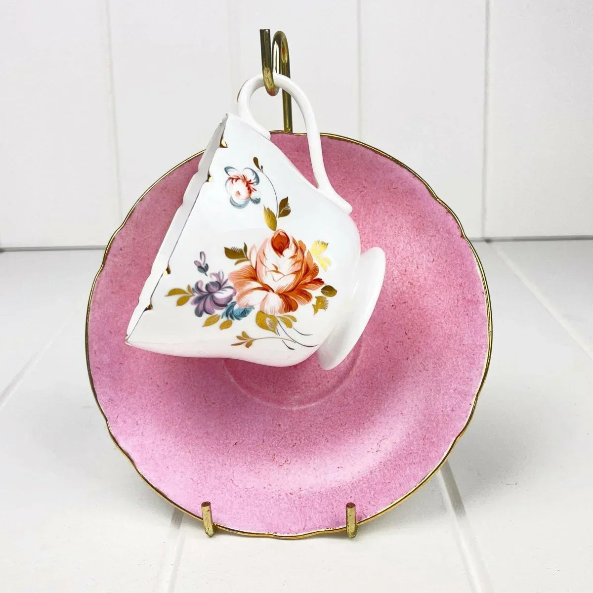 Hanging Cup and Saucer Brass Stand - Exquisite Homewares