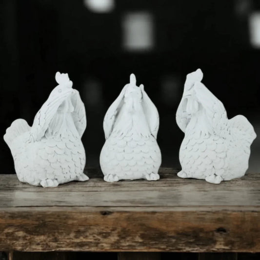 Hear, See, Say No Evil White Hens - Exquisite Homewares