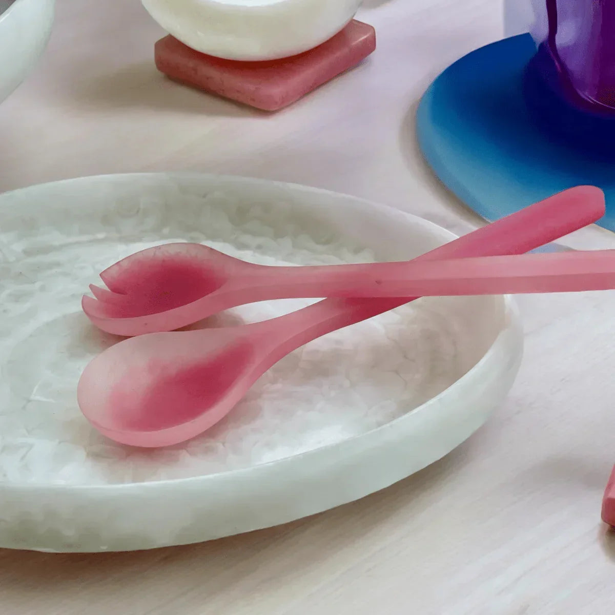 Lorne Salad Servers Pink - Exquisite Homewares