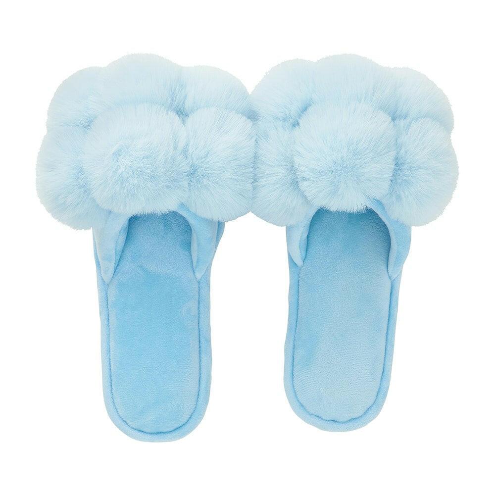 Pom Pom Slippers – Cosy Luxe – Sky Blue - Exquisite Homewares