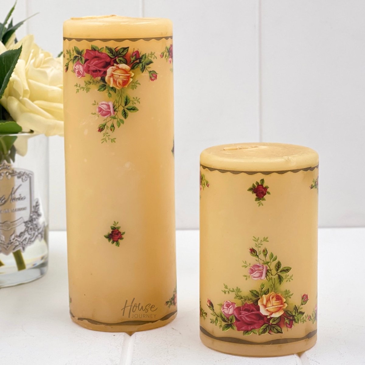 Royal Albert Old Country Roses Set of 2 Candles - Rare Collectibles - Exquisite Homewares
