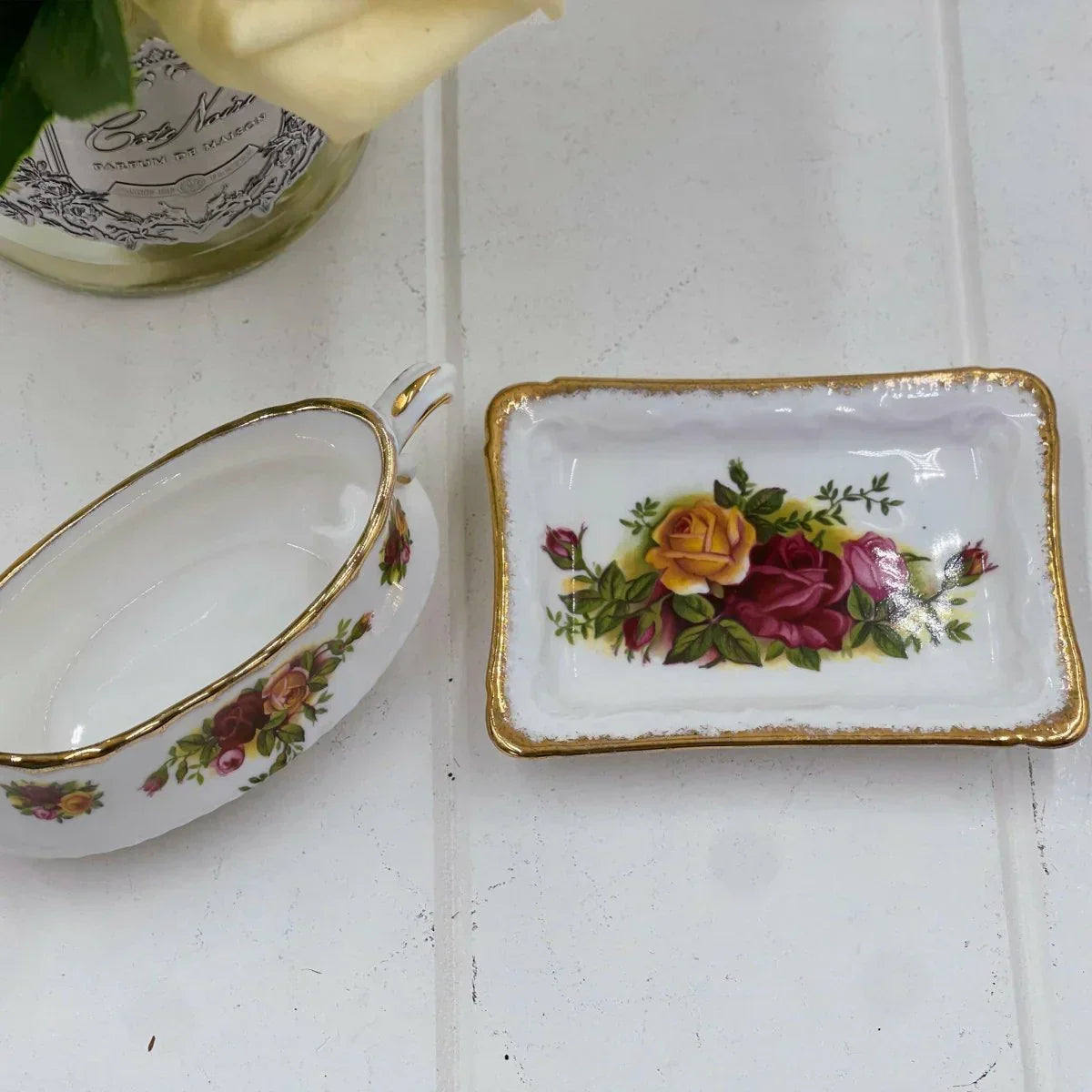 Royal Albert Vintage Old Country Roses Mustard Pot and Saucer - Exquisite Homewares