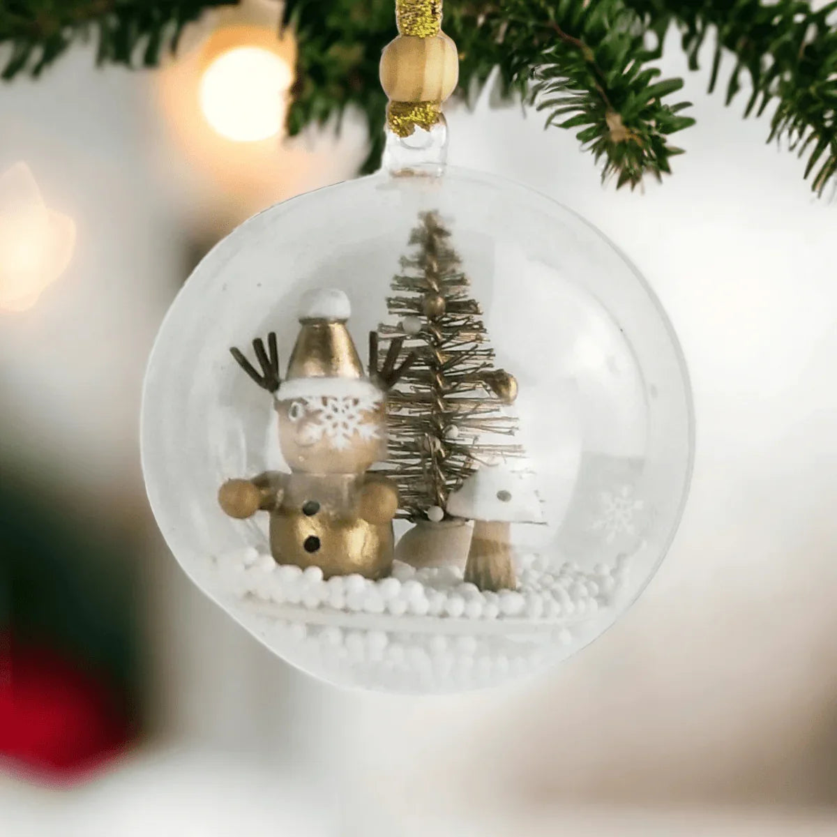 Santa & Reindeer in Bauble Hanging Decoration White & Gold (Set of 2) - Exquisite Homewares