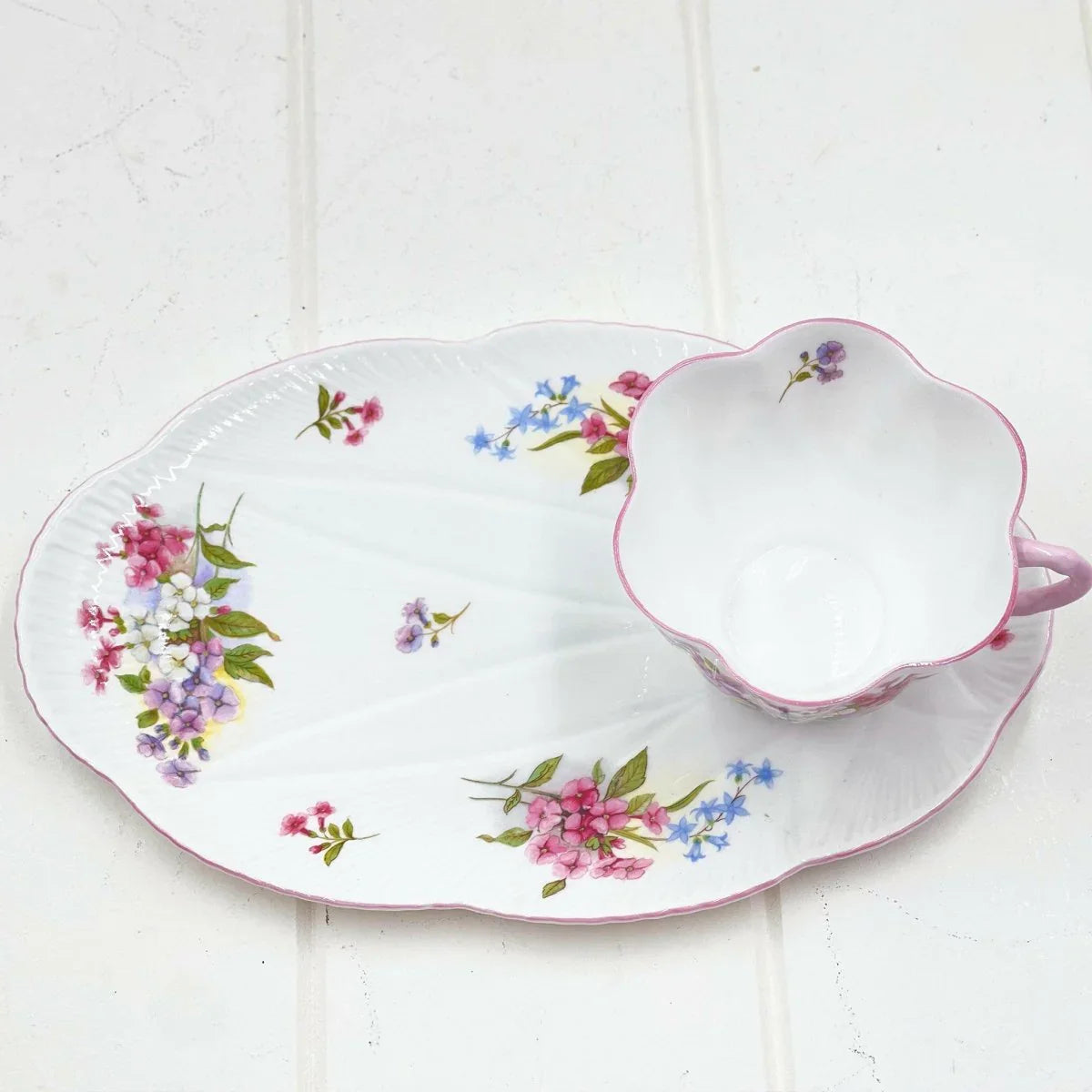 Shelley Dainty Stocks Tennis Plate & Cup - Exquisite Homewares