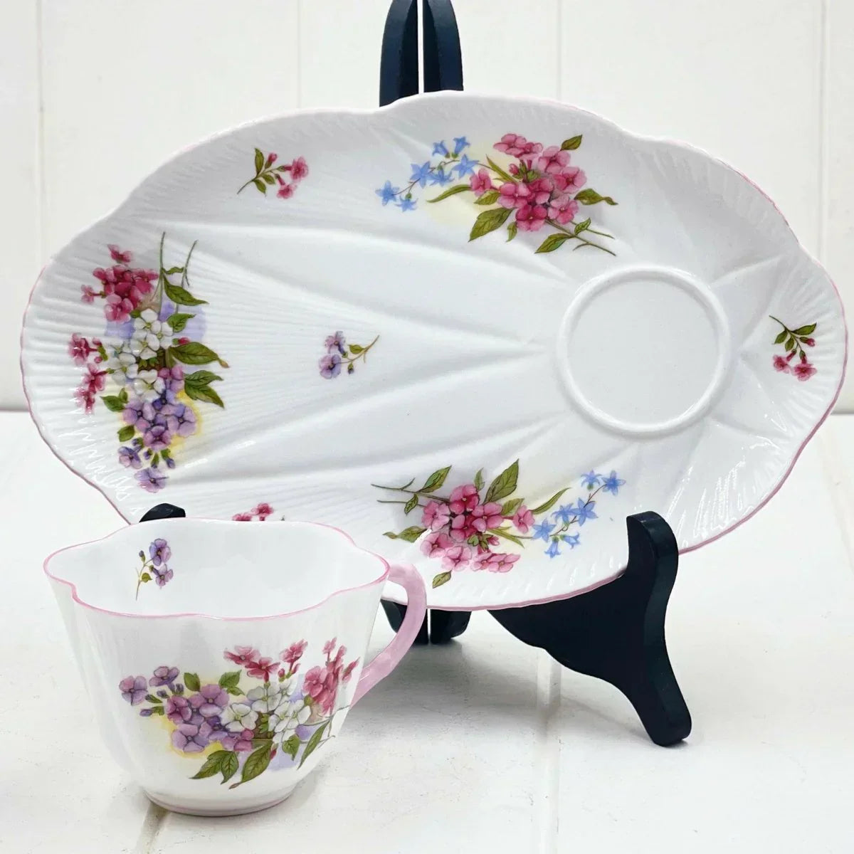 Shelley Dainty Stocks Tennis Plate & Cup - Exquisite Homewares