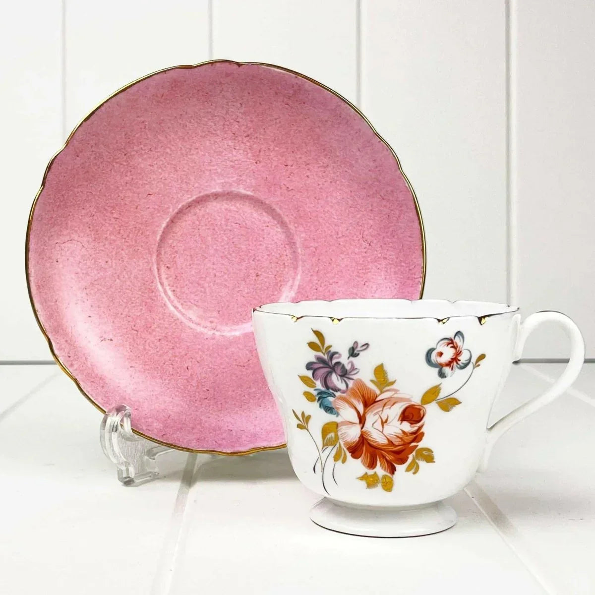 Shelley Un-Named Teacup Duo - Vintage Fine Bone China - Exquisite Homewares