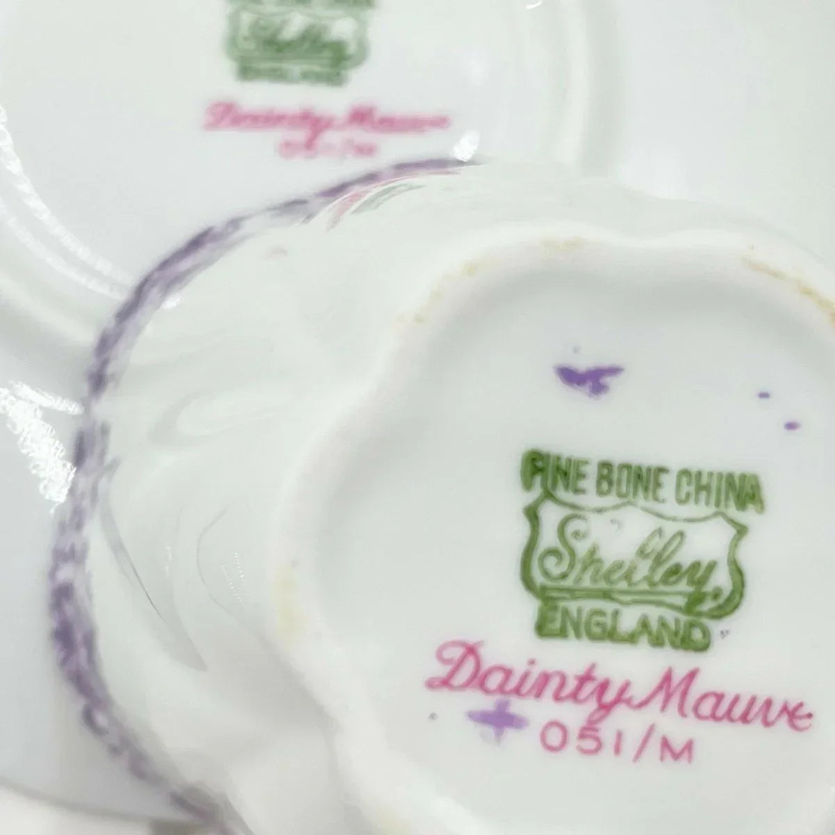 Shelley Vintage Dainty Mauve Demitasse Coffee Cup and Saucer Duo - Exquisite Homewares