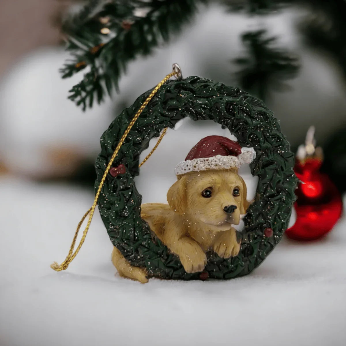 Wreaths with Dogs Hanging Christmas Ornaments - Exquisite Homewares