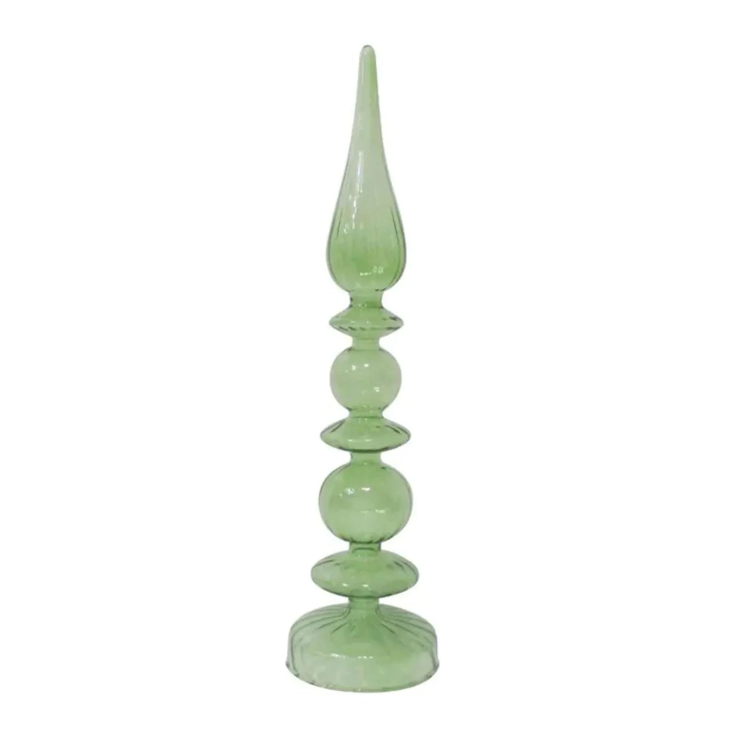 Mint green glass finial with stacked spheres, elegant home décor accent piece