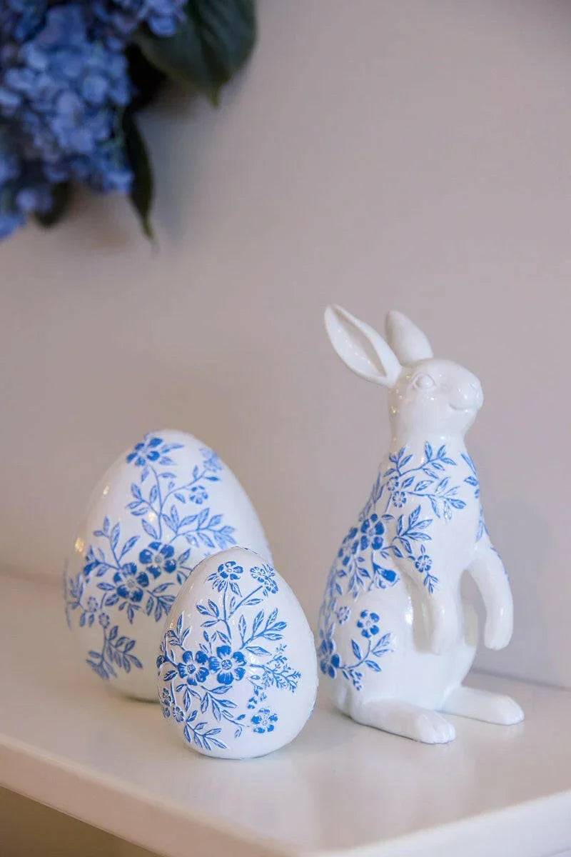 11cm Blue and White Floral Egg - Exquisite Homewares 