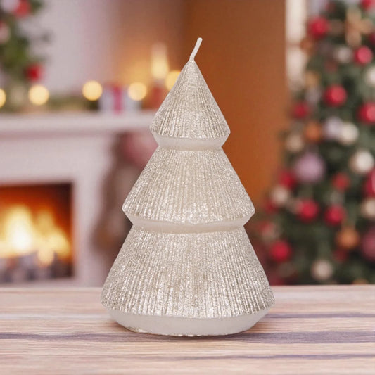 13.5cm Champagne Ribbed Tree Candle