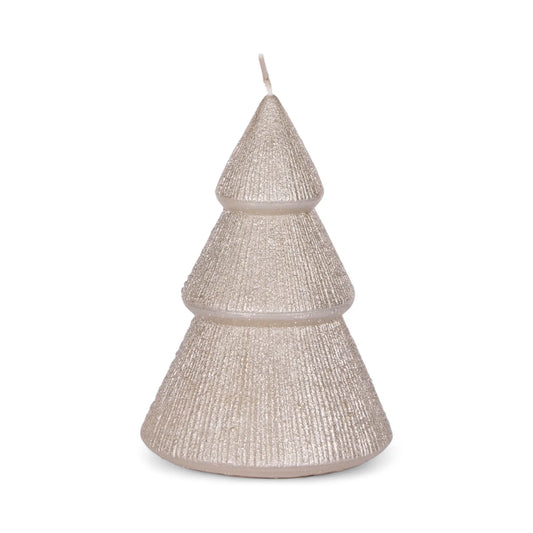 13.5cm Champagne Ribbed Tree Candle