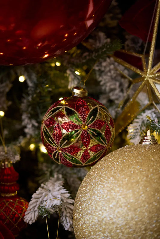 Traditional Beaded Floral Bauble 10cm