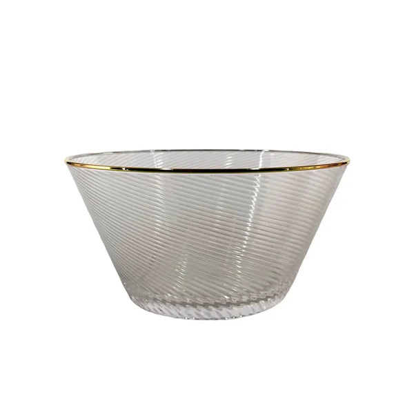 Acrylic Snack Bowl Clear Stripe With Gold Rim