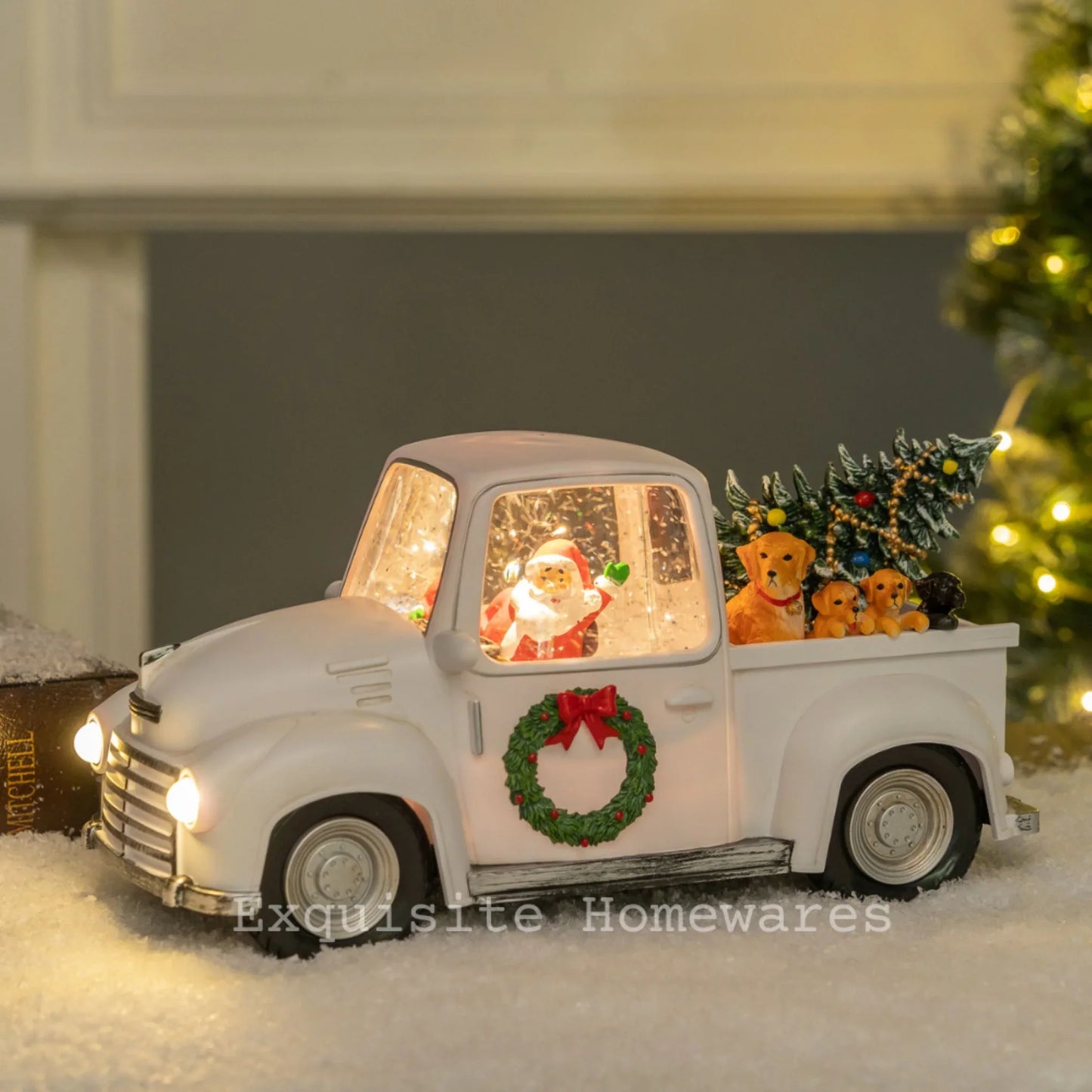 Musical Retro Pick Up Truck White Lighted Snow Globe - 27.5x12.5x15cm