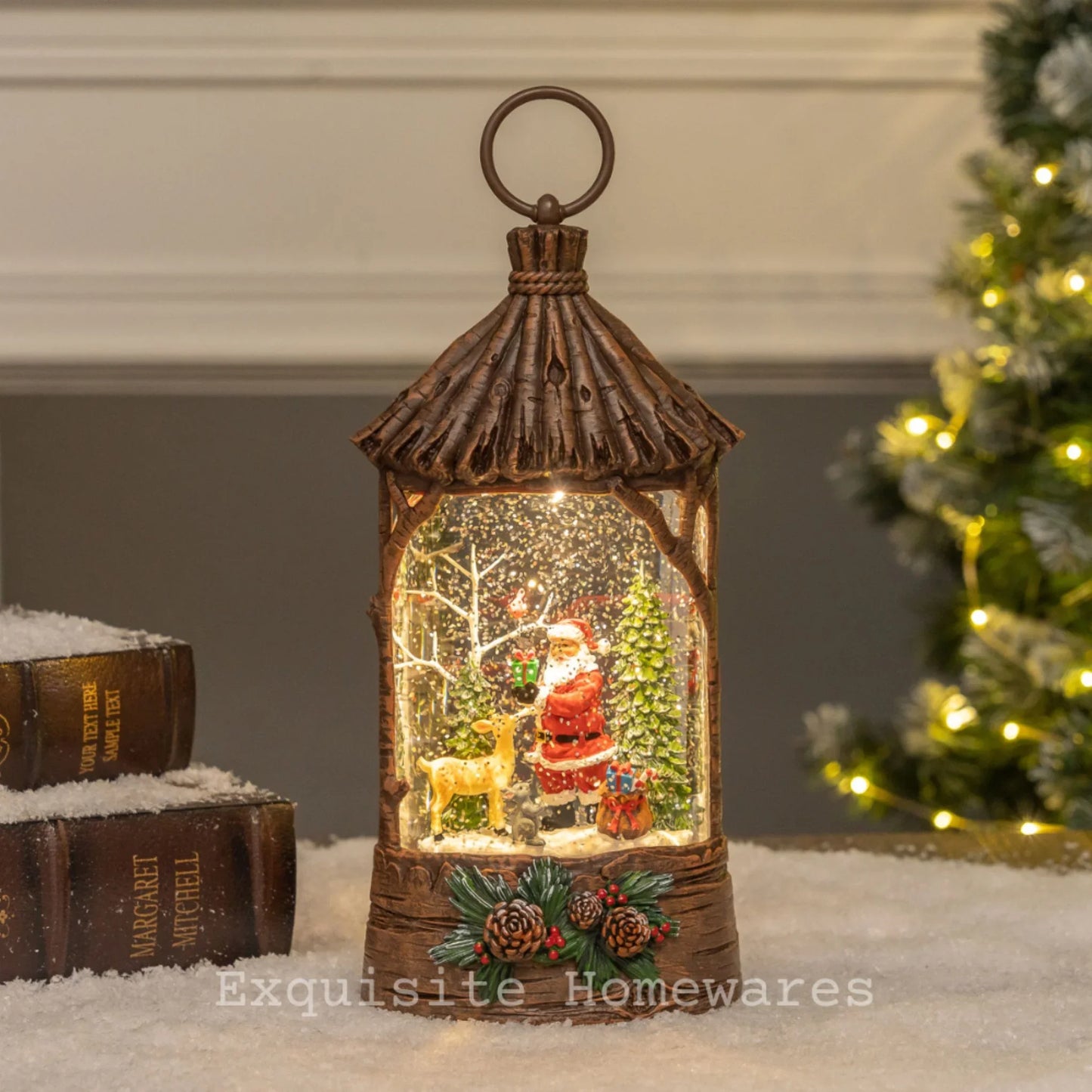 Musical Retro Straw Hut Snow Globe with Santa - 13.5x8x25.5cm