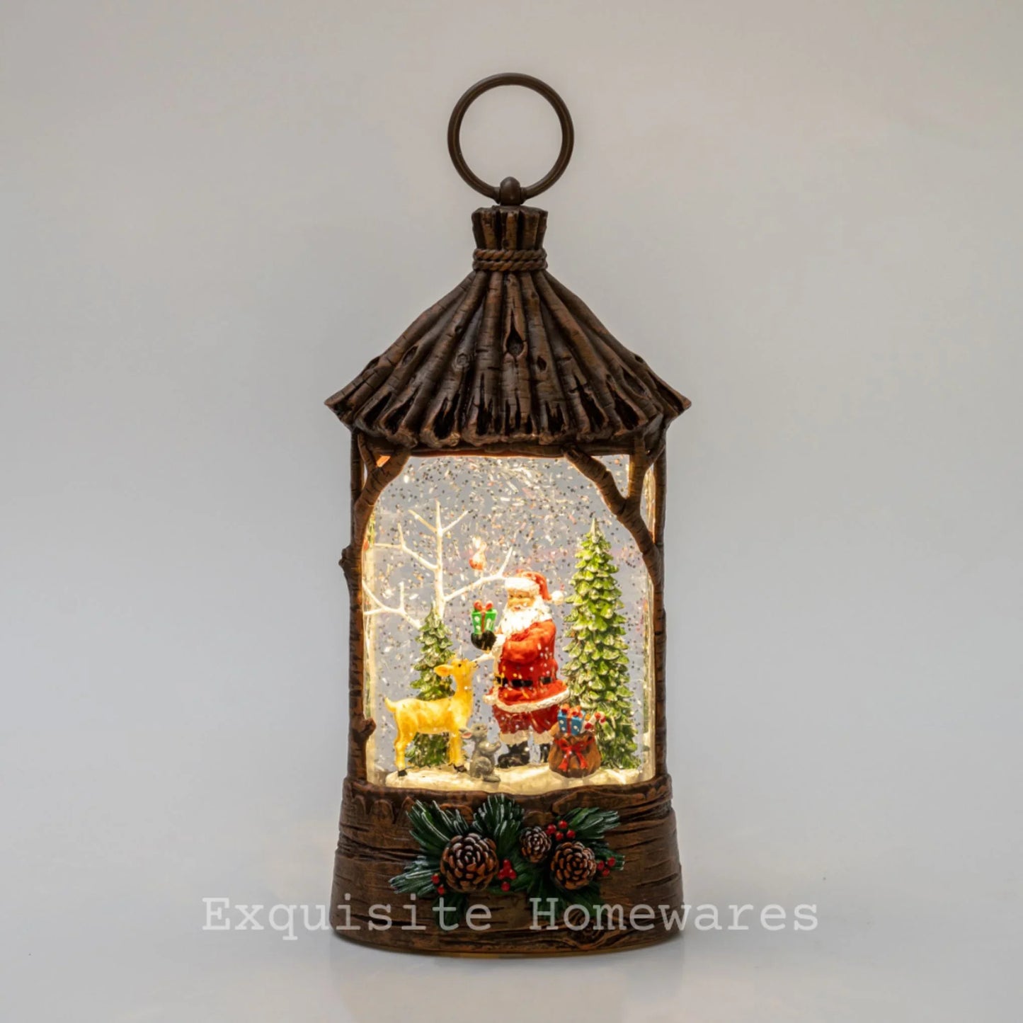 Musical Retro Straw Hut Snow Globe with Santa - 13.5x8x25.5cm