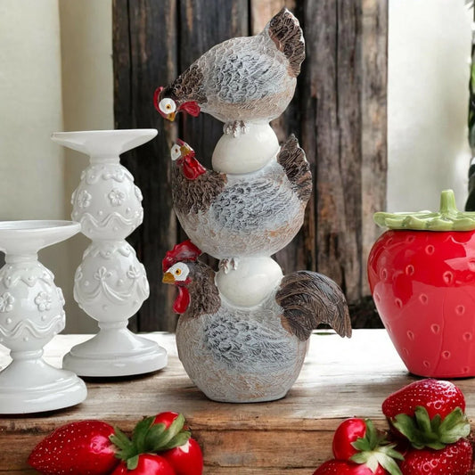 31.5cm Rustic Hen Stack with Eggs - Exquisite Homewares 