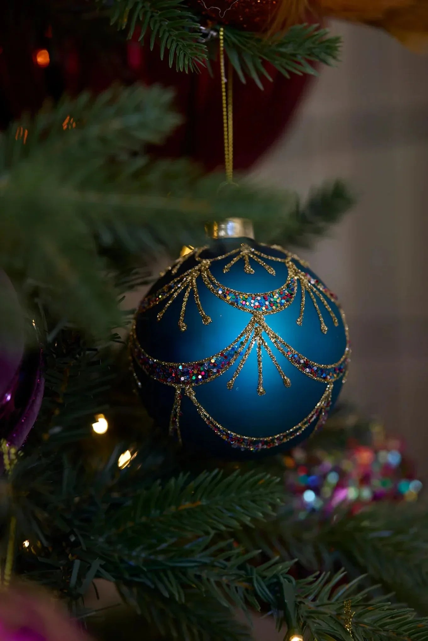 Matte Blue Piped Bauble 8cm
